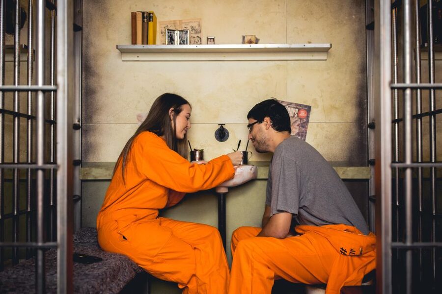 Brighton: Alcotraz Immersive Prison Cocktail Experience - Orange jumpsuit mode: costumed role-play that lowers the stress